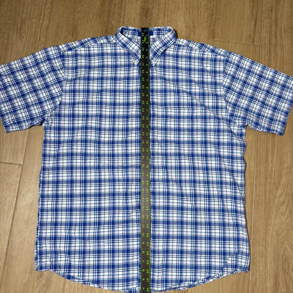 Pendleton Mens XL Short Sleeve Plaid Button Down Shirt Blue White 100% Cotton - Picture 7 of 7